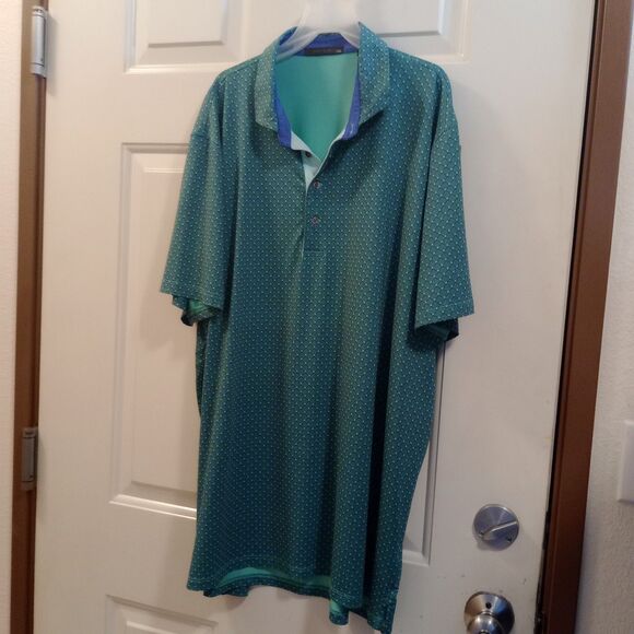 Greyson Golf Polo Shirt Geometric Blue Button Down Mens 2XL Performance Stretch - Picture 1 of 4